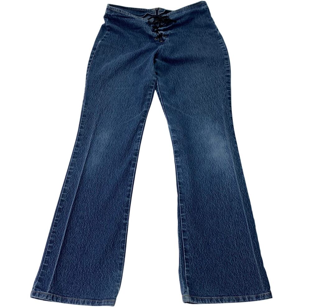 VTG 90s Y2K LEI Juniors Jeans Sz 11 Flared Leg Bootcut Lace Front Closure Denim